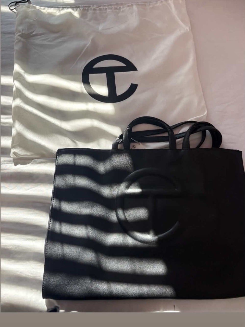 Telfar Black Shopping Tote with Embossed Logo